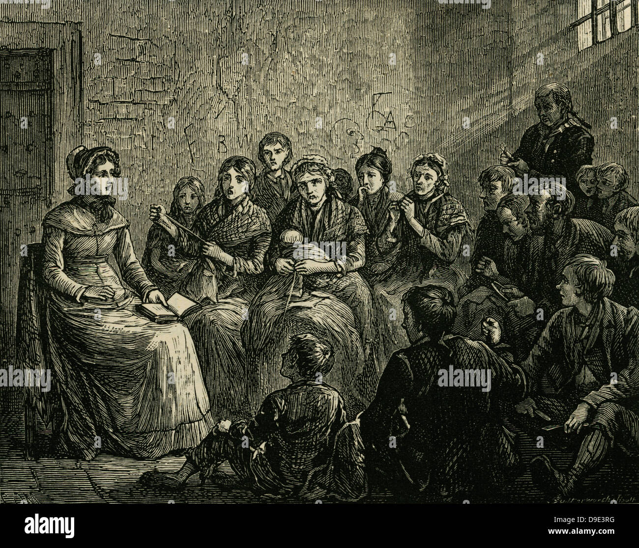 Sarah Martin (1791-1843) prigione inglese visitatore la lettura ai prigionieri. Foto Stock