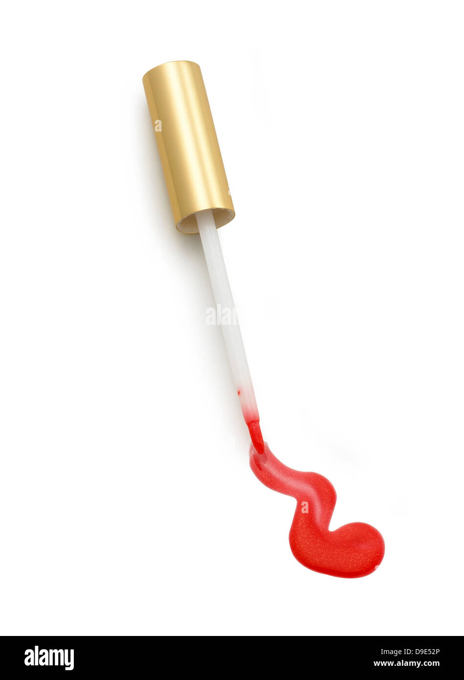 Red lip gloss tagliati su sfondo bianco Foto Stock