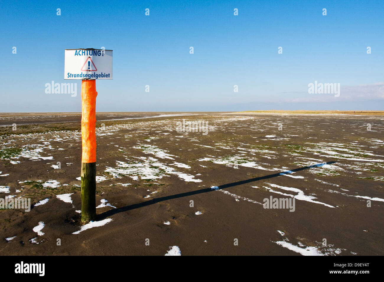 Avvertenza sulla spiaggia, segno di avvertimento sulla spiaggia Foto Stock