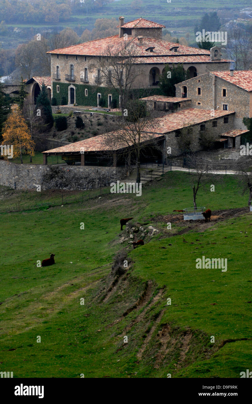 Villaggio, Vidra, Agriturismo, Regione, vecchio, Osona, Barcellona, in Catalogna, Spagna, Europa Foto Stock