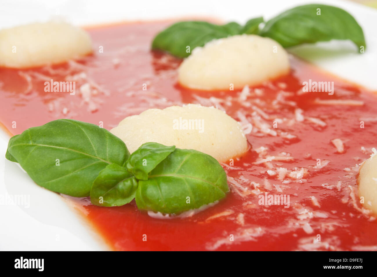 Gnocchis con salsa di pomodoro e basilico Gnocchi con salsa di pomodoro e basilico Foto Stock