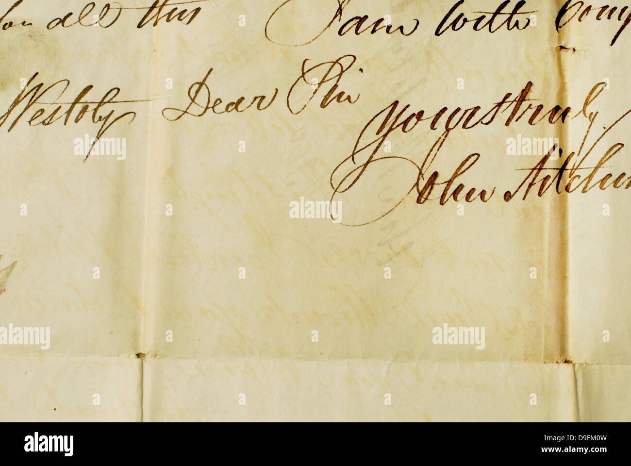 Vecchia lettera dal 1800, texture di sfondo Foto Stock