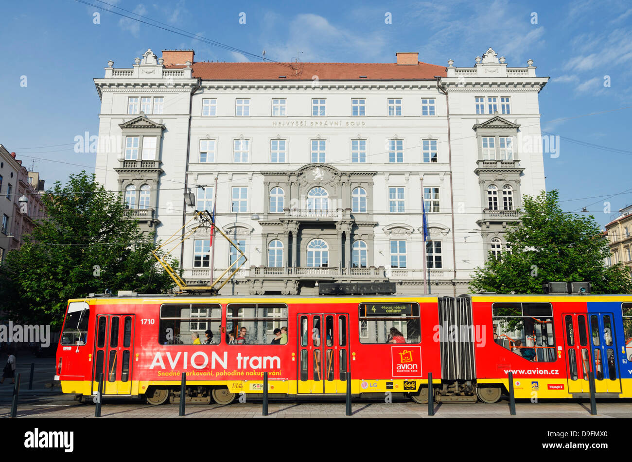 Via tram, Ceco Corte suprema, Brno, Moravia del Sud, Repubblica Ceca Foto Stock
