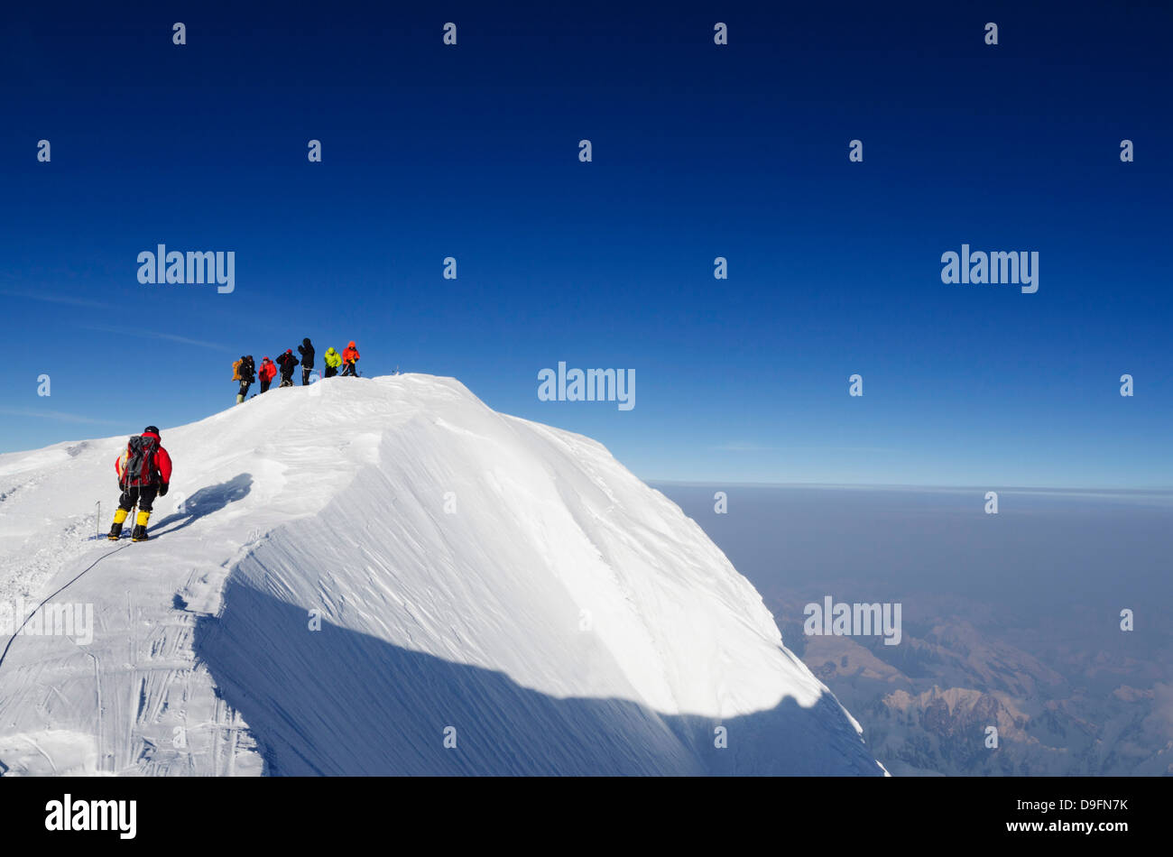 Summit ridge, escursione di alpinismo sul Monte McKinley, 6194m, Parco Nazionale di Denali, Alaska, STATI UNITI D'AMERICA Foto Stock
