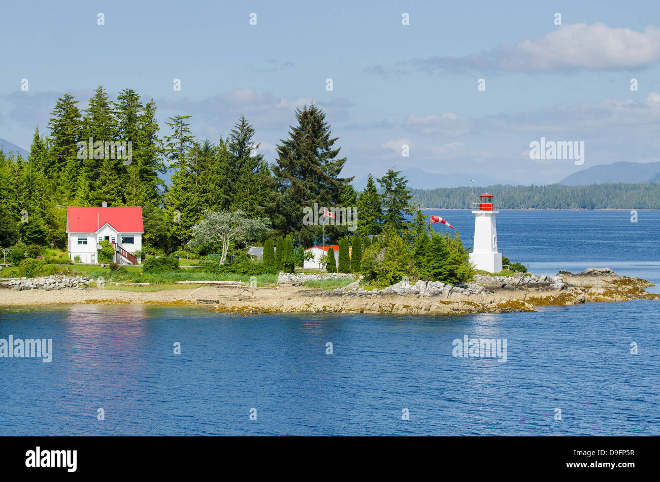 Punto Dryad Lightstation, Bella Bella, all'interno del passaggio, British Columbia, Canada Foto Stock