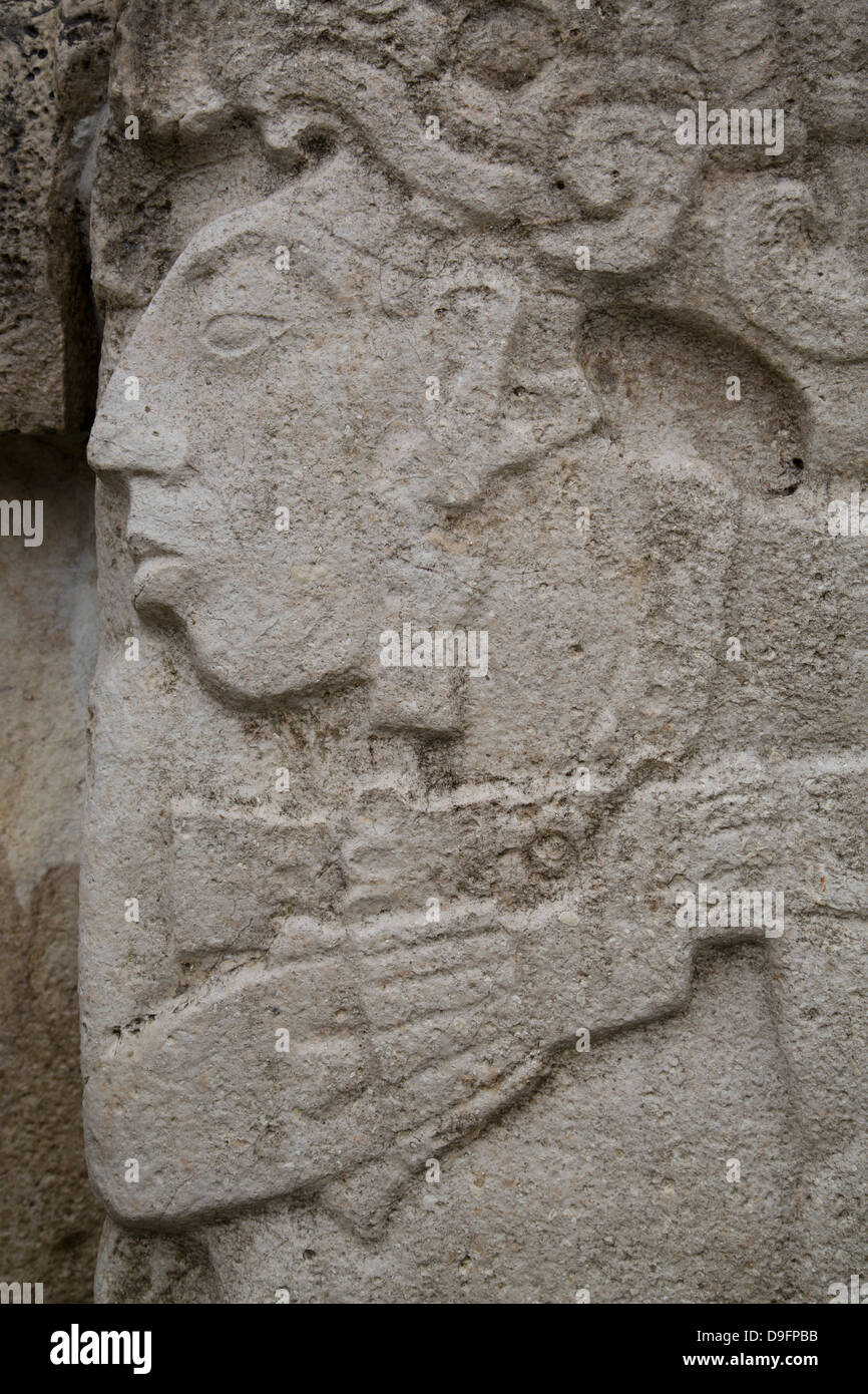 Scultura in pietra di Pacal il Grande, Palenque righello, Palenque zona archeologica, Sito Patrimonio Mondiale dell'UNESCO, Chiapas, Messico Foto Stock