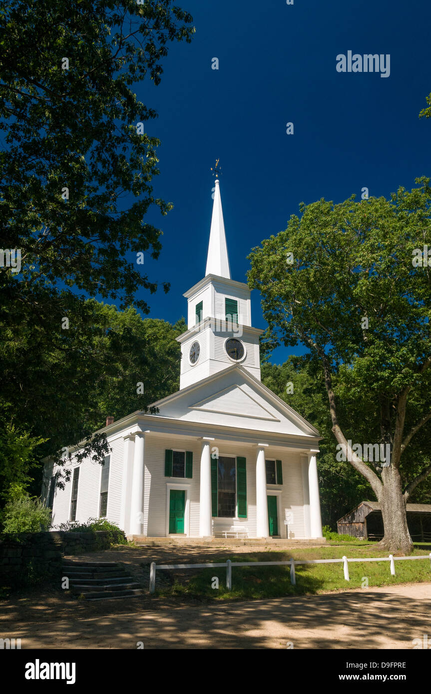 Chiesa di Old Sturbridge Village, un museo che ritrae la prima Nuova Inghilterra la vita in Sturbridge, Massachusetts, New England, STATI UNITI D'AMERICA Foto Stock