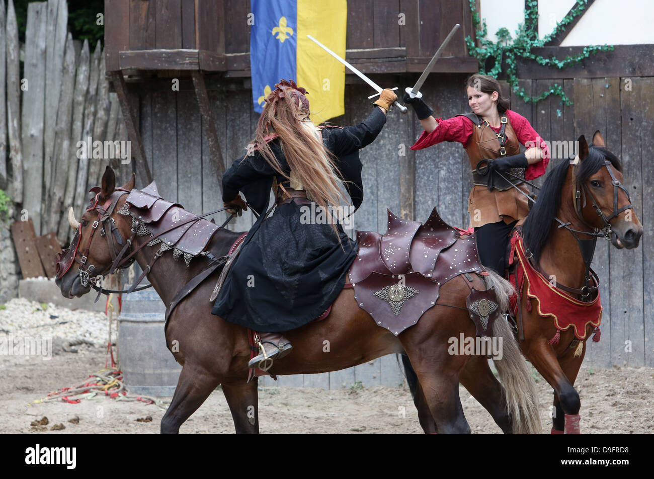 La leggenda dei cavalieri, la festa medievale di Provins, Sito Patrimonio Mondiale dell'UNESCO, Seine-et-Marne, Ile-de-France, Francia Foto Stock