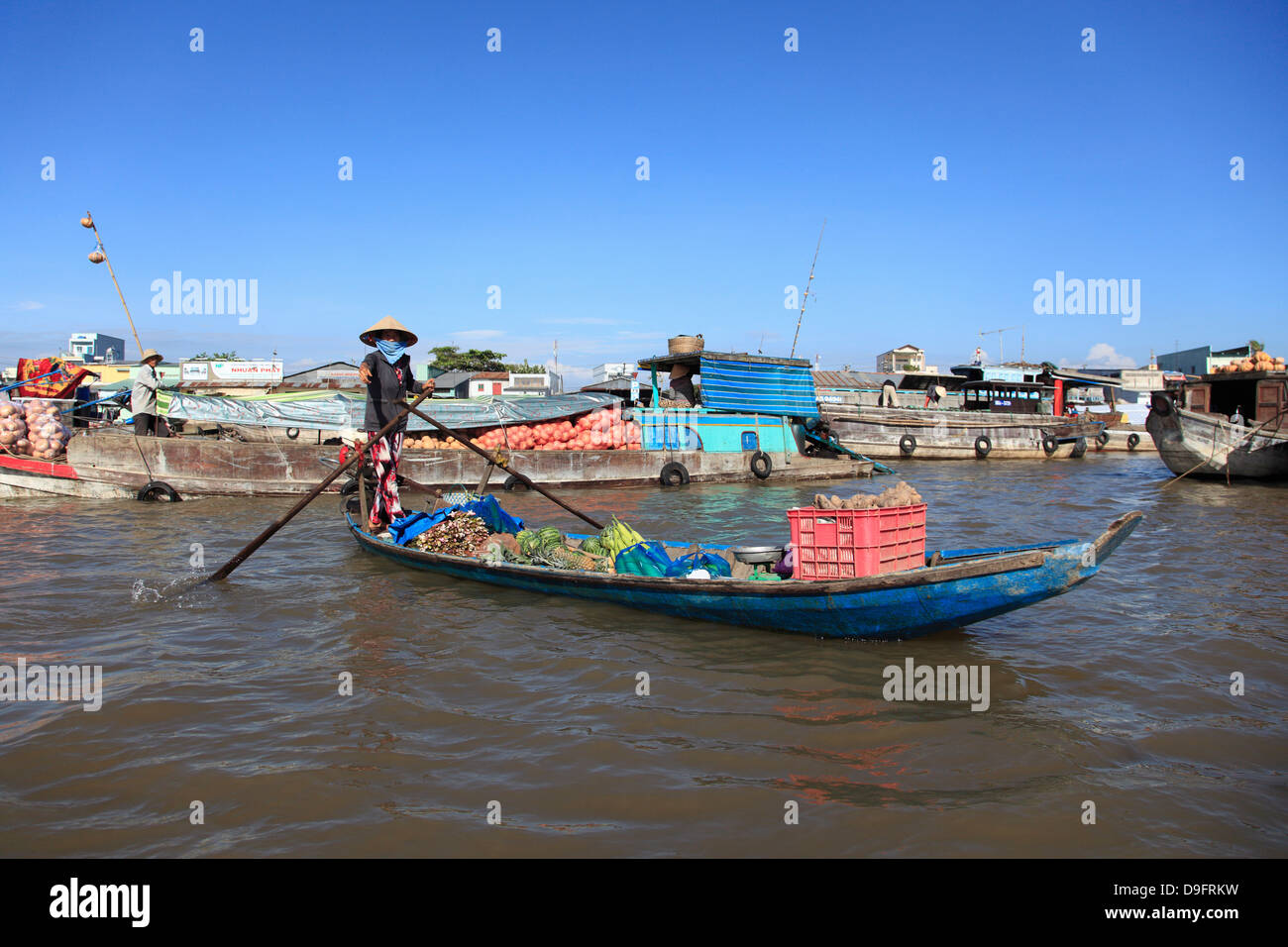 Cai Rang mercato galleggiante, il Delta del Mekong, Can Tho, Provincia del Vietnam, Indocina, sud-est asiatico Foto Stock