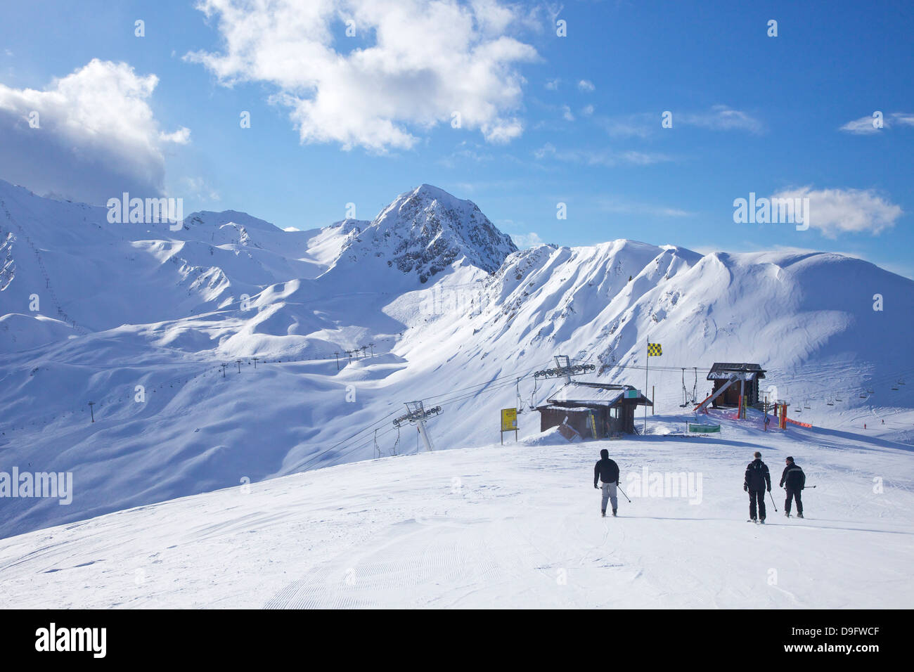 Vista dal Dos Rond, La Plagne, Savoie, sulle Alpi francesi, Francia Foto Stock