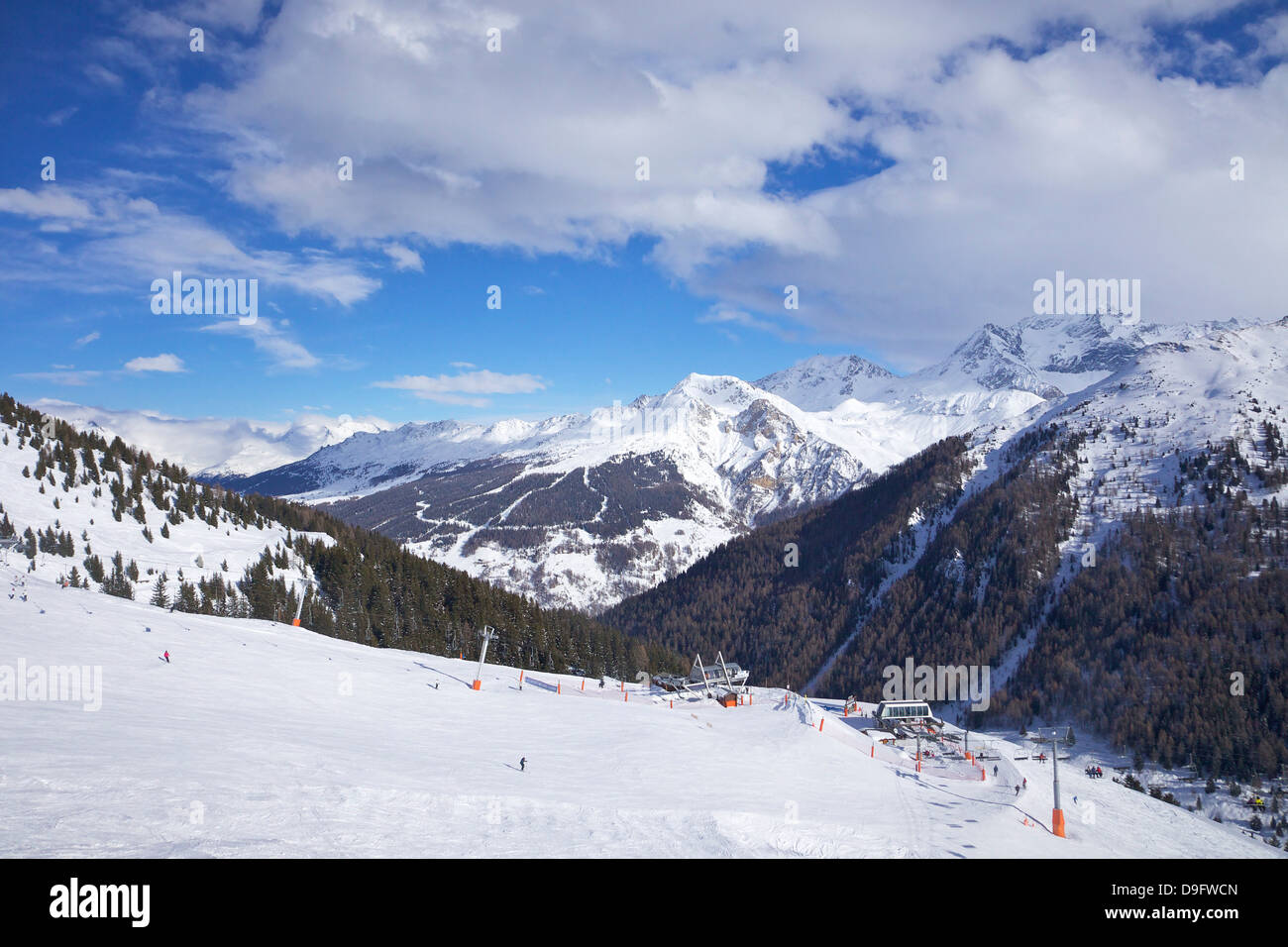 Vista di Crozats, La Plagne, Savoie, sulle Alpi francesi, Francia Foto Stock