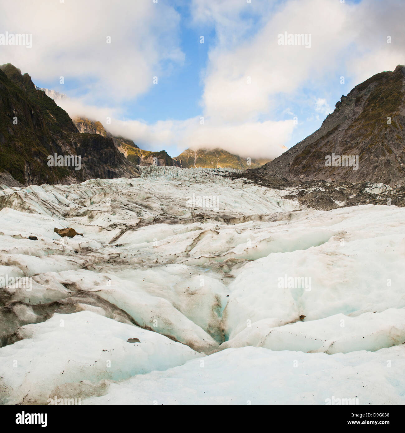 Fox Glacier, Westland National Park, sito Patrimonio Mondiale dell'UNESCO, Isola del Sud, Nuova Zelanda Foto Stock