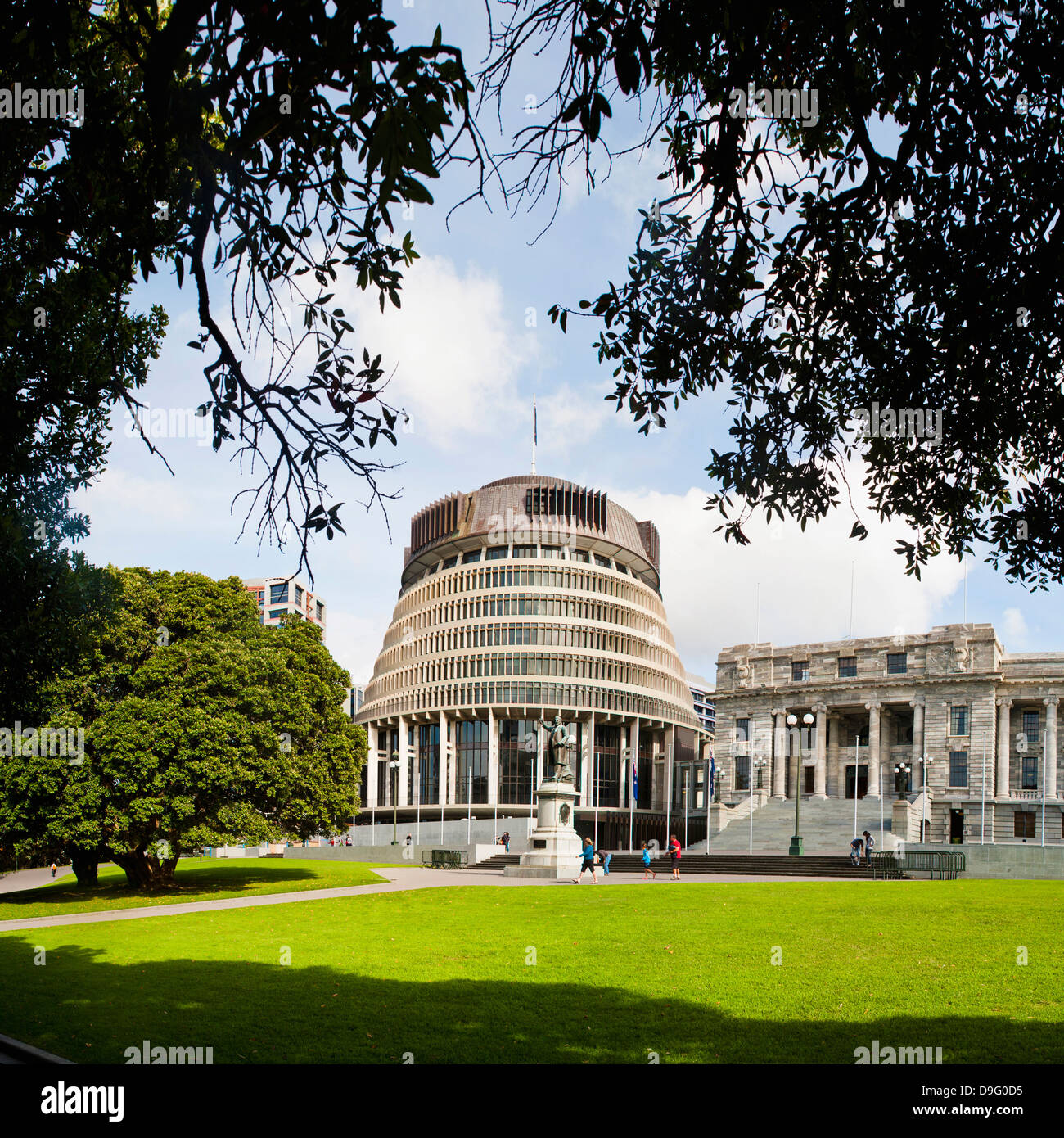 Beehive, la Nuova Zelanda, gli edifici del Parlamento europeo, Wellington, Isola del nord, Nuova Zelanda Foto Stock