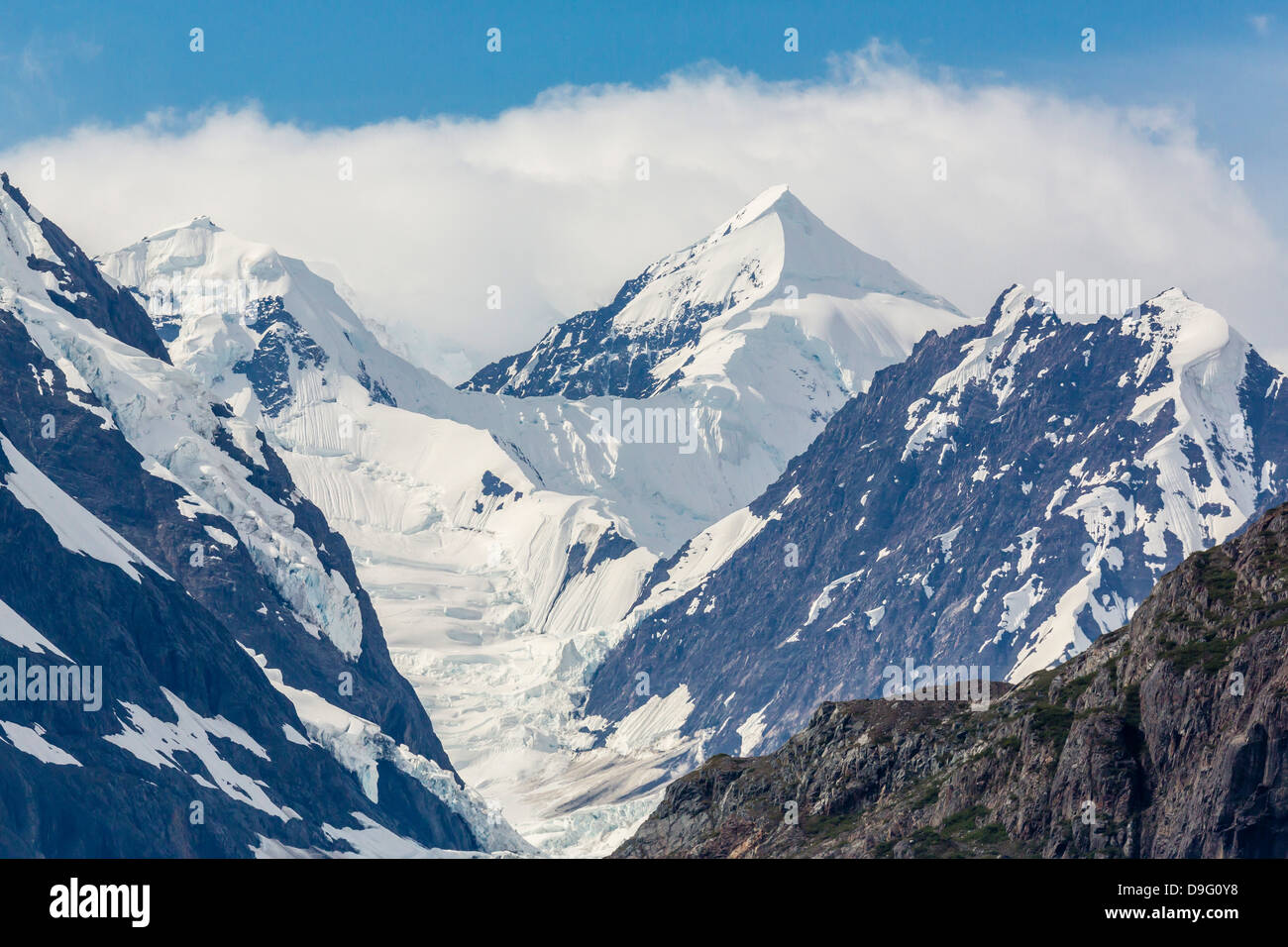 Johns Hopkins, Ingresso Fairweather Range, Parco Nazionale e Riserva di Glacier Bay, a sud-est di Alaska, STATI UNITI D'AMERICA Foto Stock