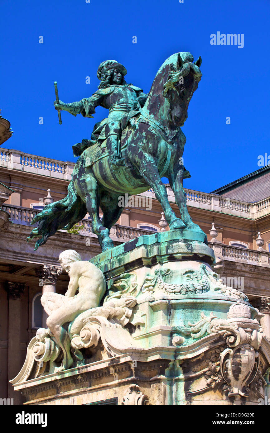 Statua del Principe Eugenio di Savoia, il Castello di Buda, patrimonio mondiale dell UNESCO, Budapest, Ungheria Foto Stock