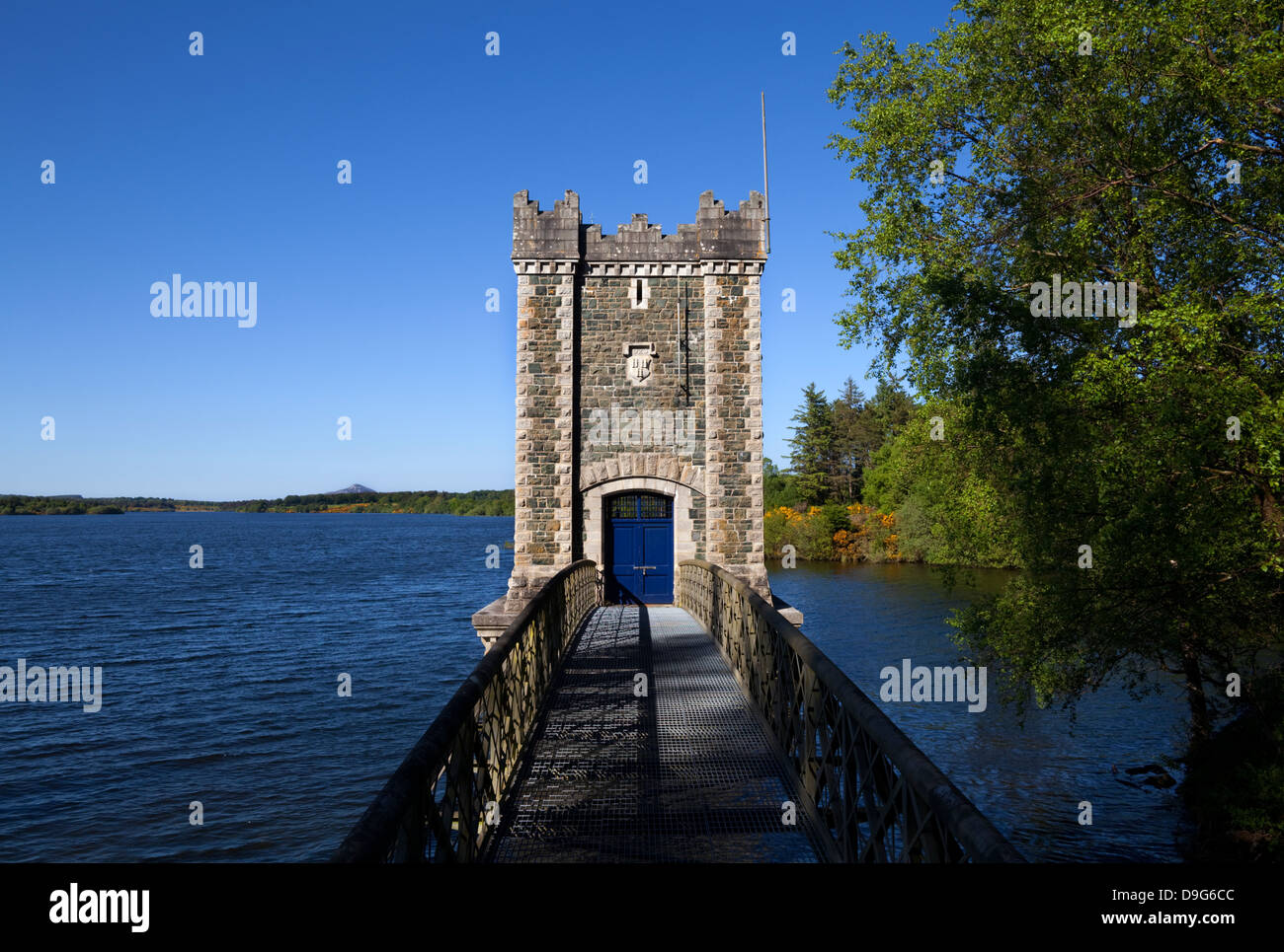 Torre di pompaggio, Vartry serbatoio vicino Roundstone, County Wicklow, Irlanda Foto Stock