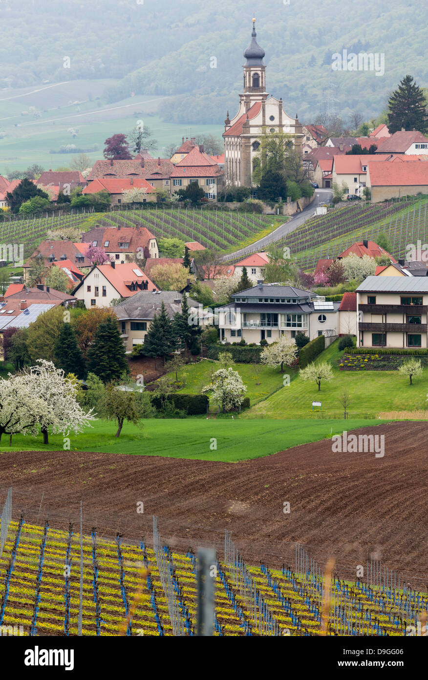 Castell vigna e villaggio, Baviera, Germania Foto Stock