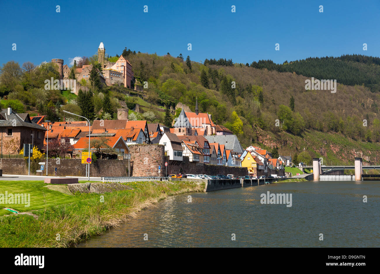 Germania - Borgo antico villaggio di Hirschhorn in Assia distretto di Germania sulle rive del fiume Neckar Foto Stock