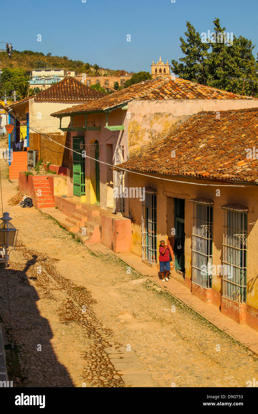 Vista su una strada in Trinidad, Cuba. Foto Stock