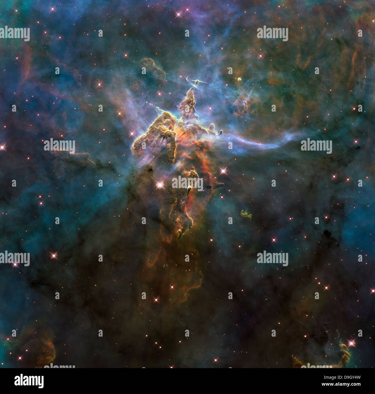 Carina Nebula Star-la formazione di colonne e oggetti Herbig-Haro con getti. Foto Stock