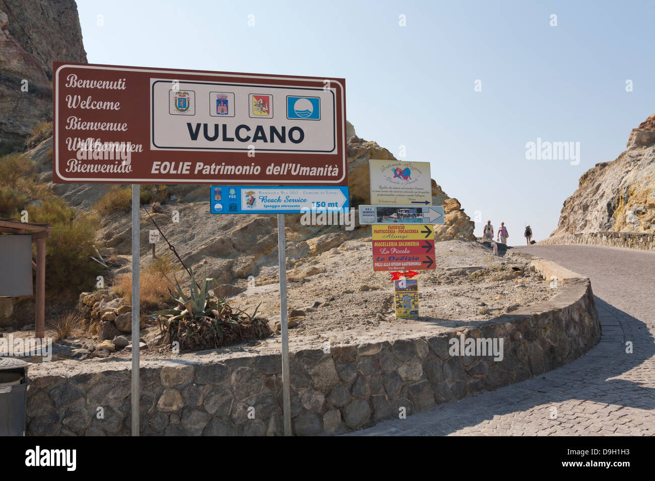 Segno accogliente, Vulcano, Isole Eolie, Italia Foto Stock