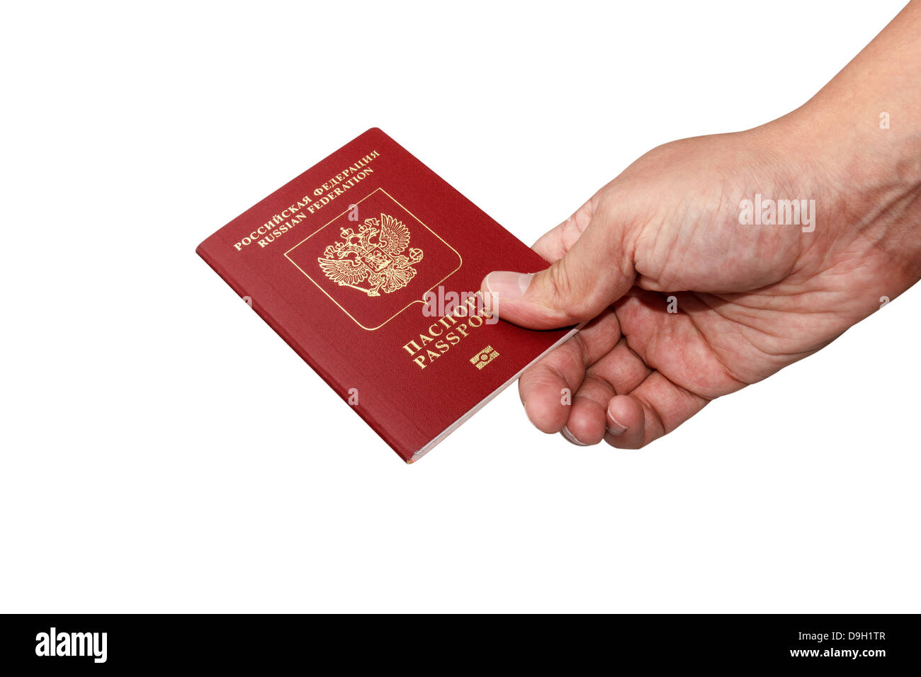 Isoalted passaporto russo in mano con tracciato di ritaglio Foto Stock