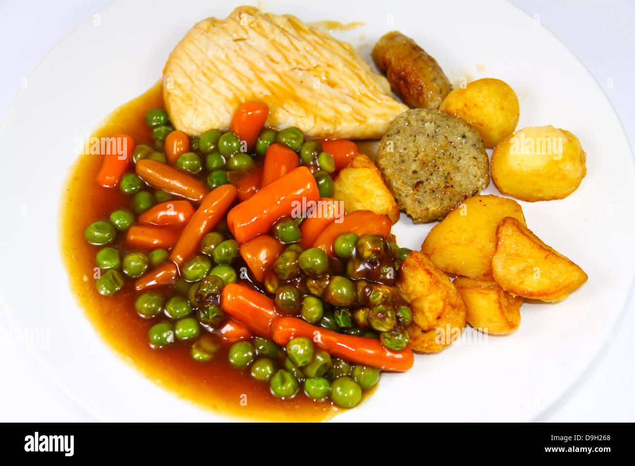 Pollo arrosto cena sulla piastra bianca Foto Stock