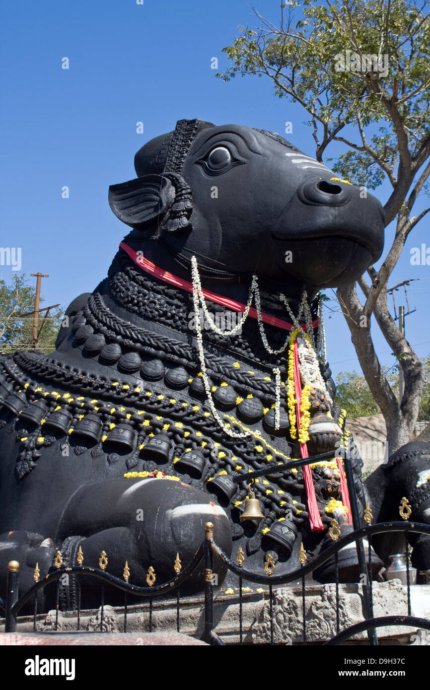 Asia, India, Karnataka, Mysore, Chamundi Hill, Nandi statua Foto Stock