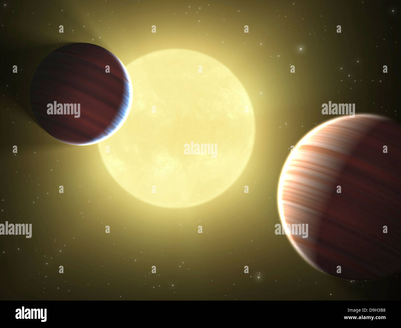 Artista del concetto che illustra i due Saturno-dimensionato pianeti scoperti dalla missione Kepler. Foto Stock