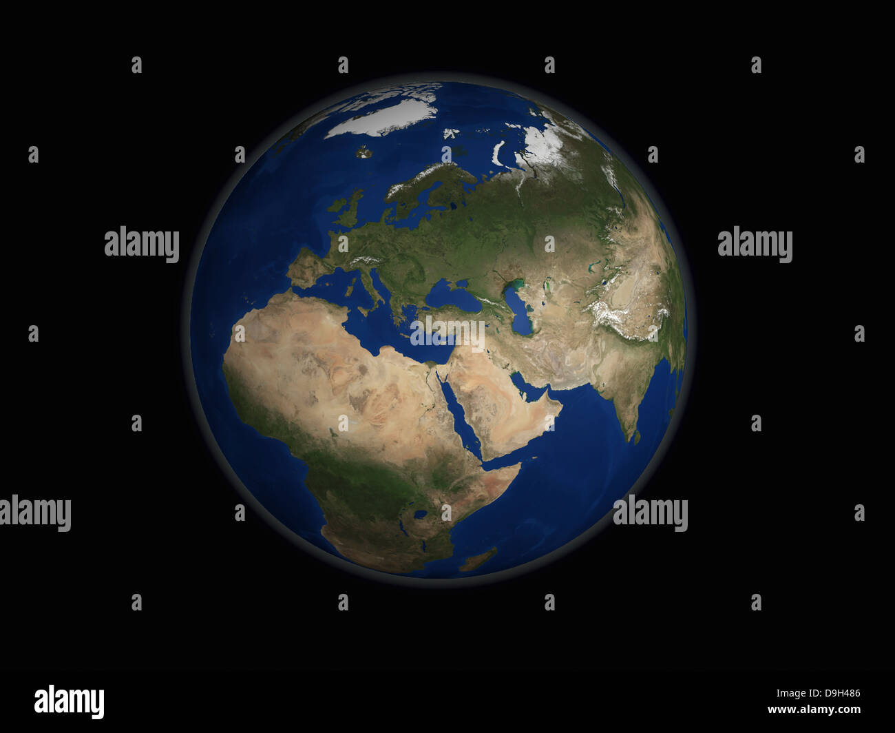 Piena la terra vista che mostra Africa, Europa, Medio Oriente e India. Foto Stock