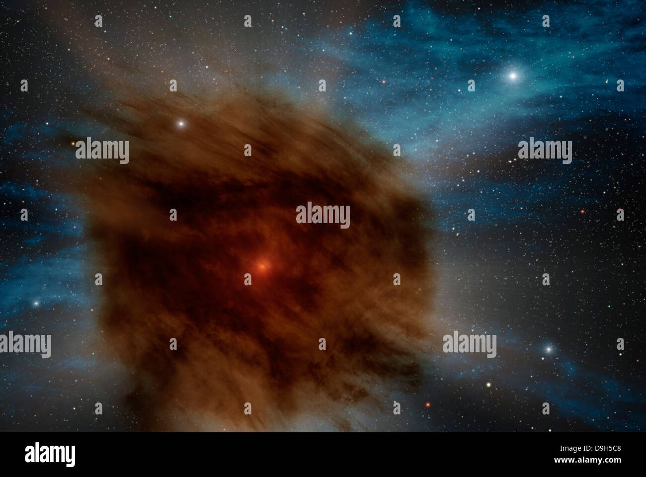 Un guscio esterno di gas e polveri da un eruttate stella oscura la supernova all'interno. Foto Stock