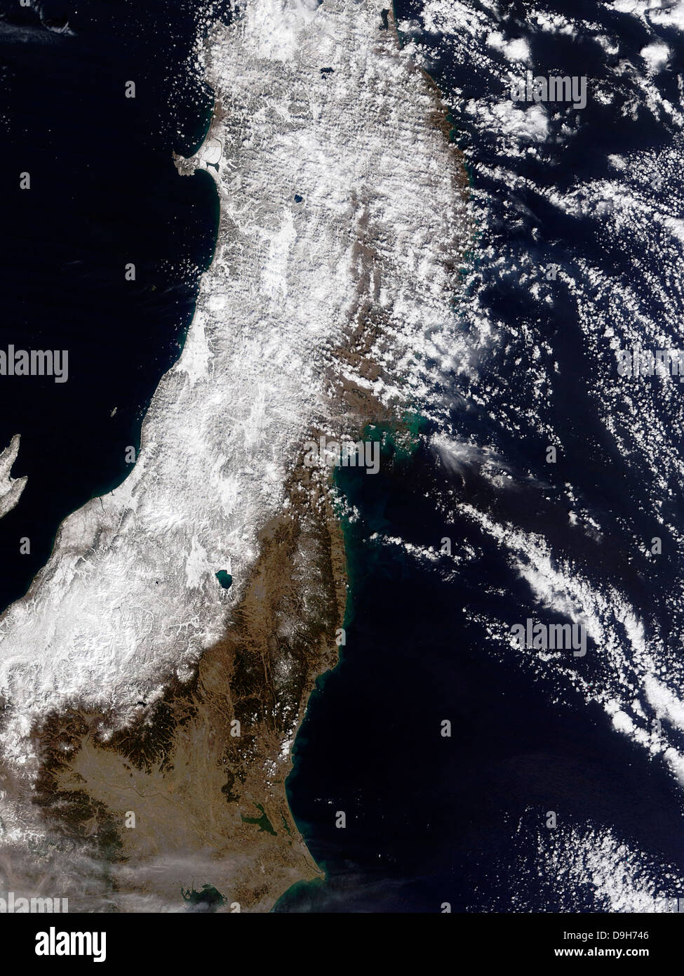 Marzo 12, 2011 - vista satellitare del nordest del Giappone. Foto Stock