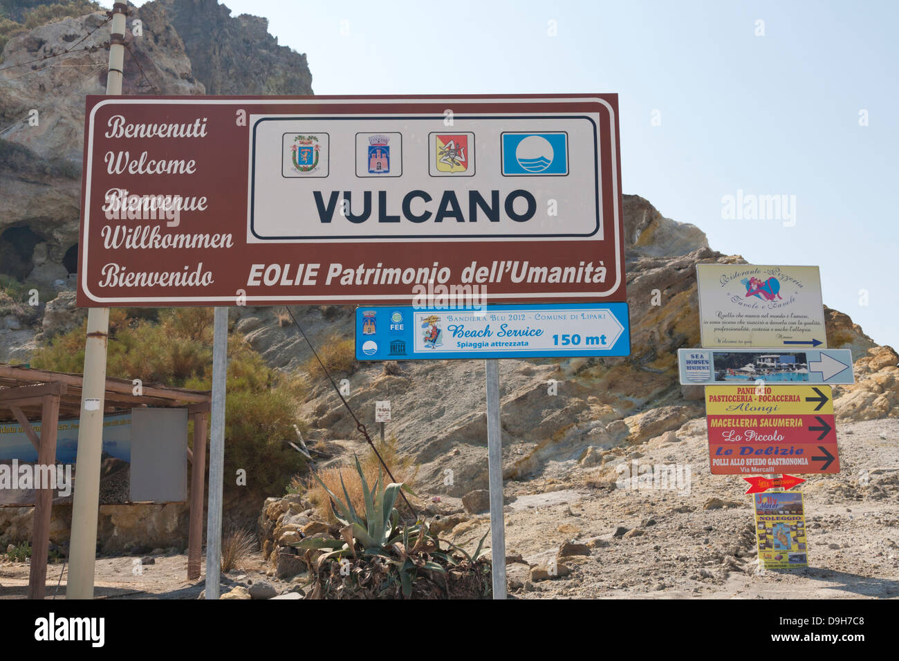 Segno accogliente, Vulcano, Isole Eolie, Italia Foto Stock