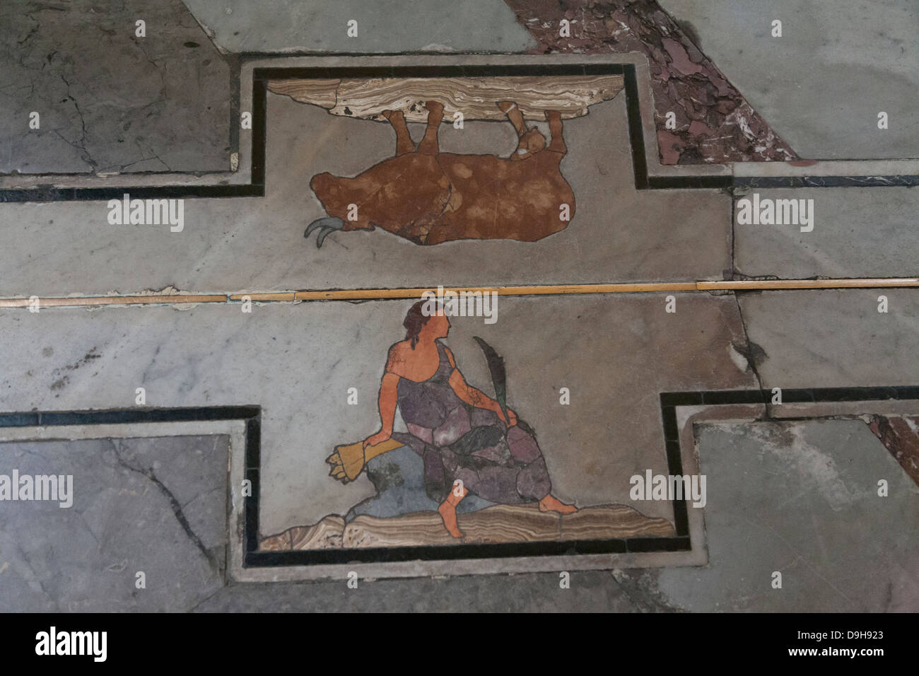 Star Sign e Meridian indicante il tempo dell'anno sul pavimento della cattedrale, Cattedrale di Palermo, Palermo, Sicilia, Italia Foto Stock