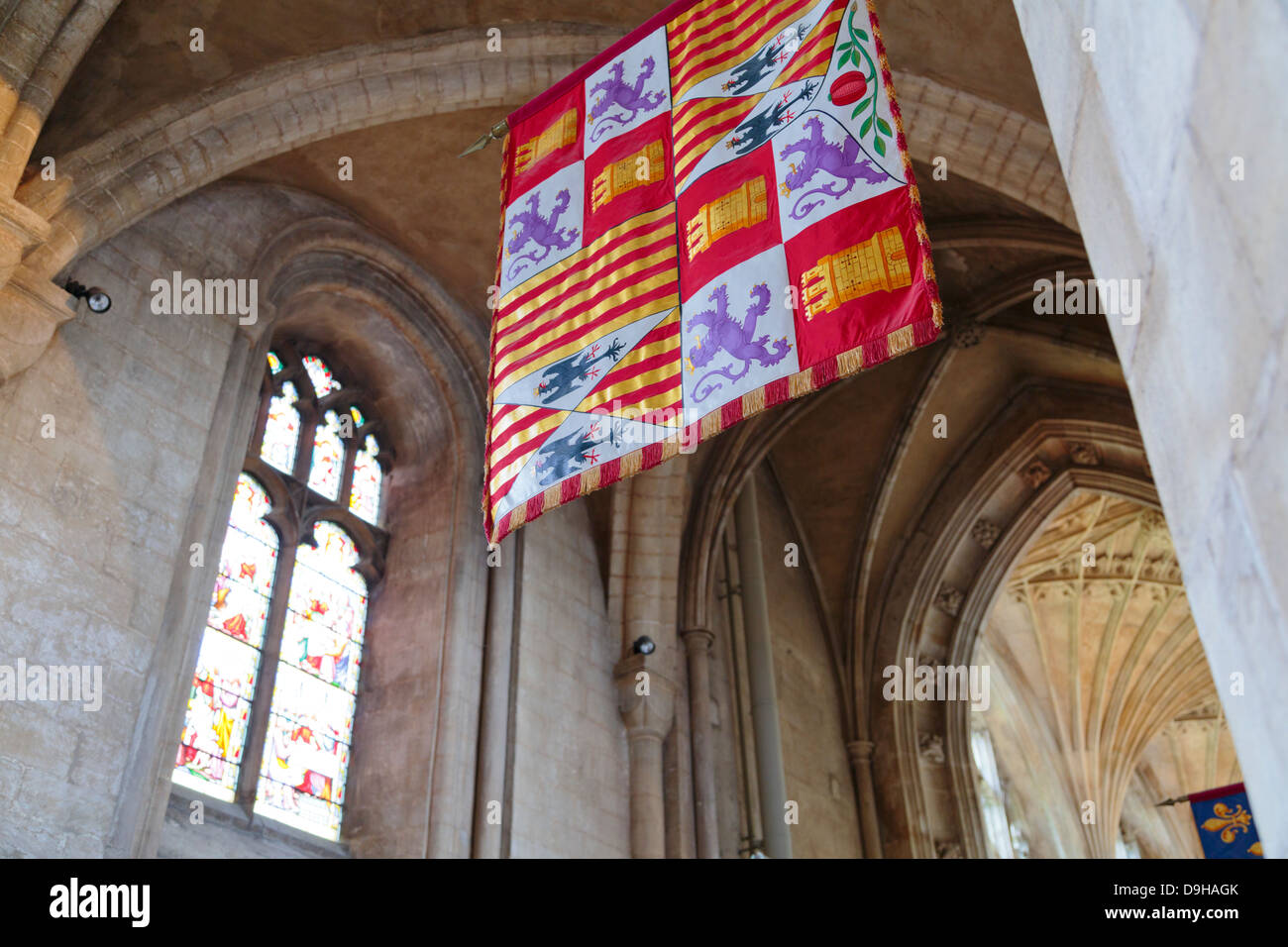 Banner all'interno di Peterborough Cathedral, Inghilterra Foto Stock