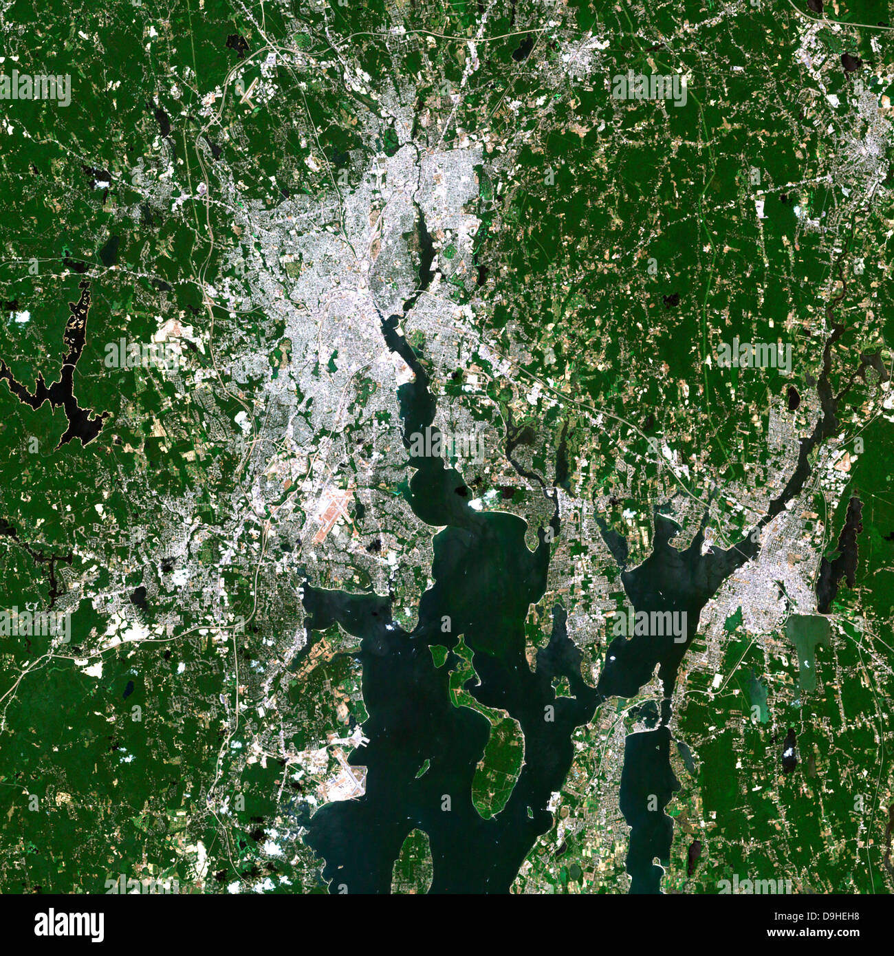 Luglio 31, 2002 - vista satellitare del Pawtucket e area Foxborough in Massachusetts. Foto Stock