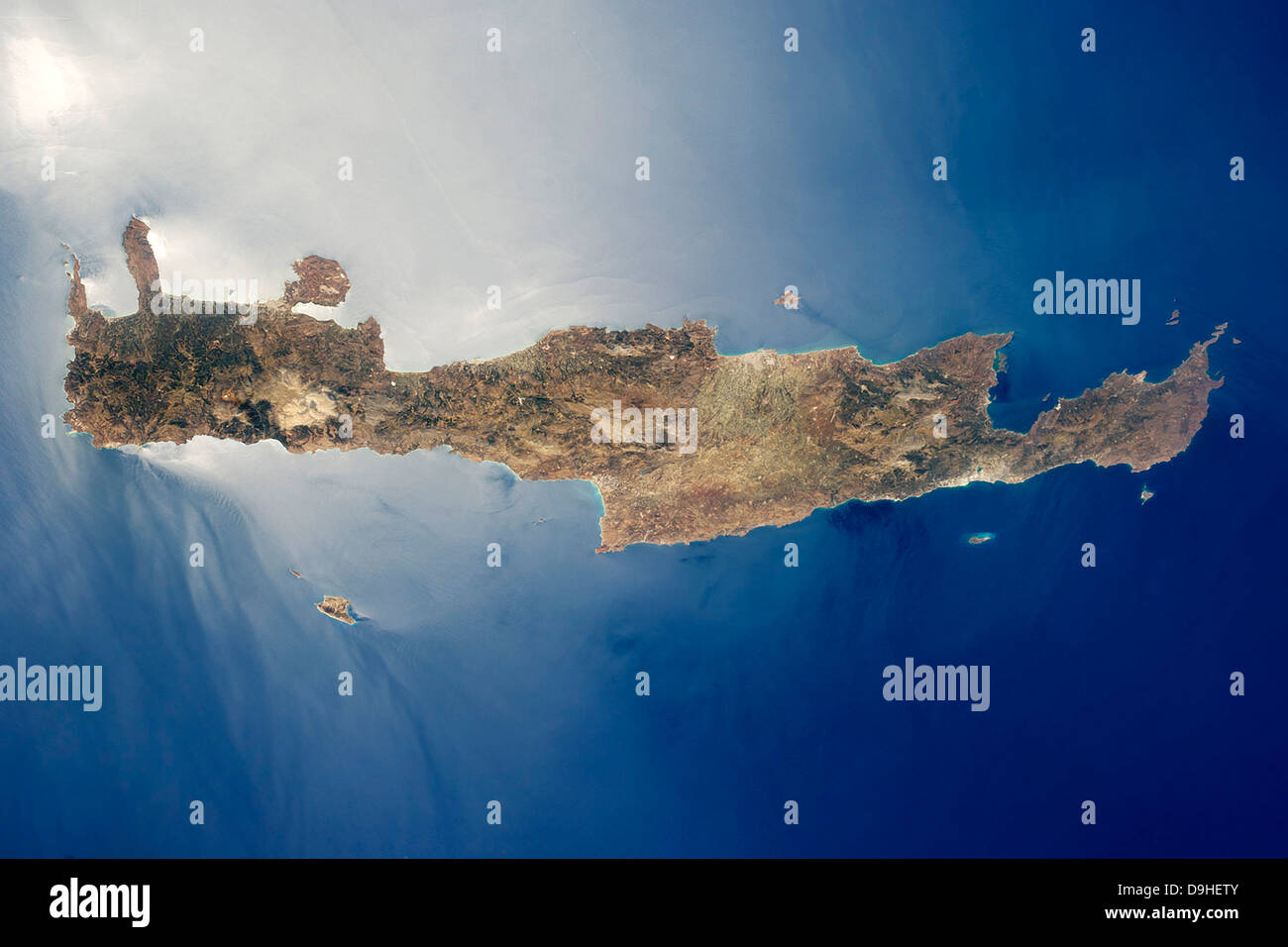 Vista dallo spazio dell'isola di Creta. Foto Stock