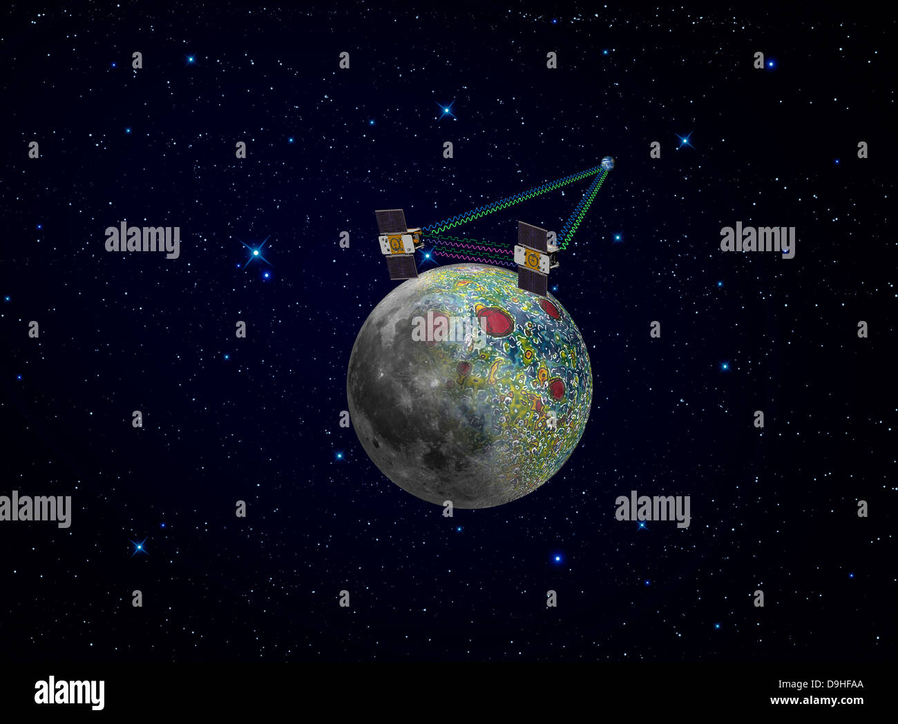Twin Graal mappa di veicolo spaziale la luna di campo di gravità. Foto Stock