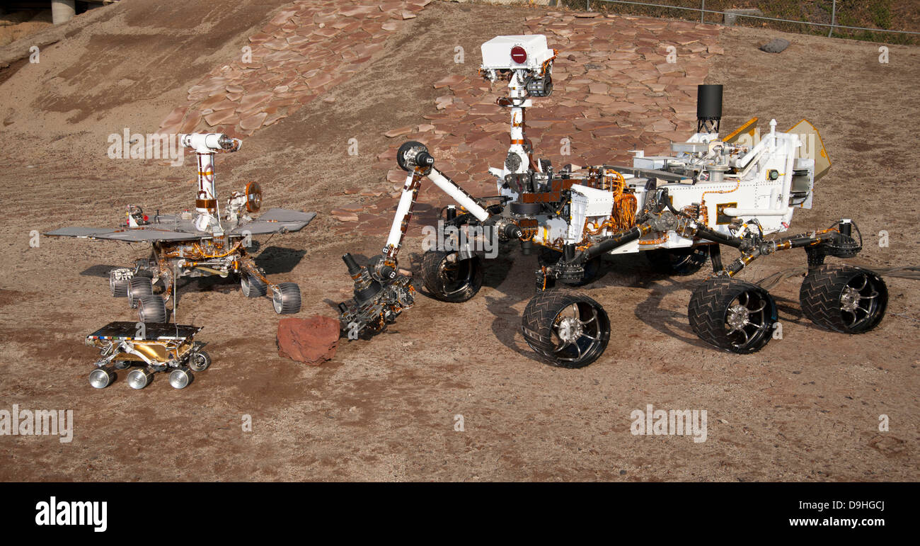 Tre generazioni di Mars rover. Foto Stock