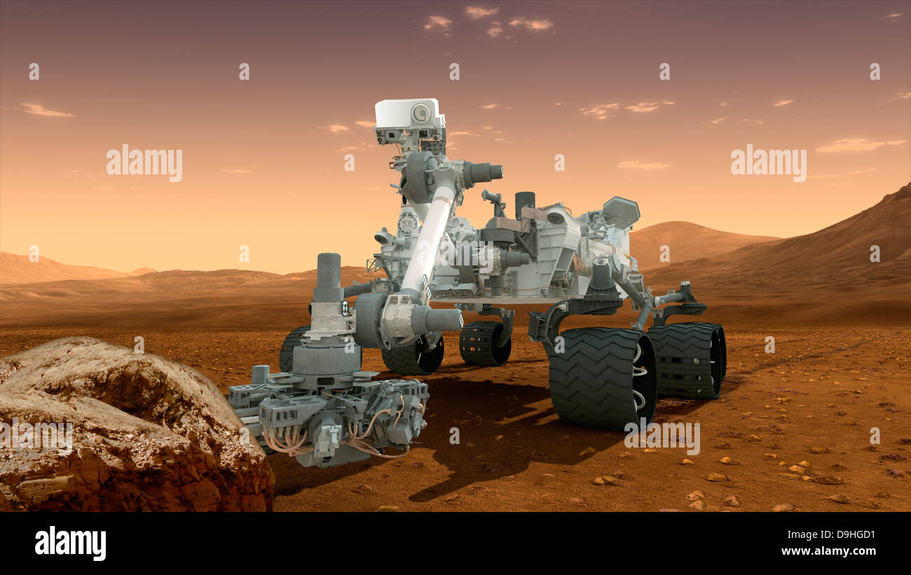 Artista del concetto di NASA Mars Science Laboratory curiosità rover. Foto Stock