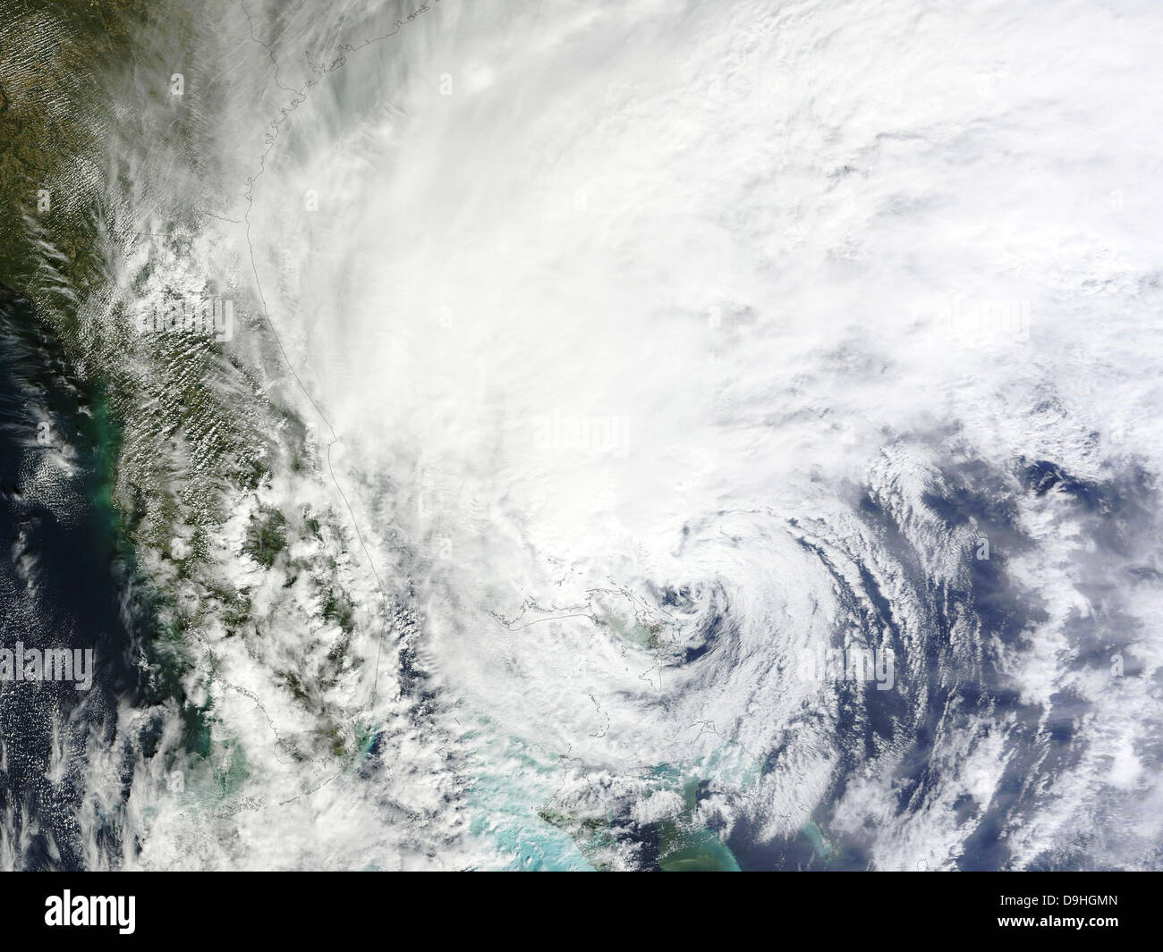 Ottobre 26, 2012 - uragano Sandy oltre alle Bahamas, con l'occhio della tempesta nei pressi dell'isola di Grand Bahama. Foto Stock