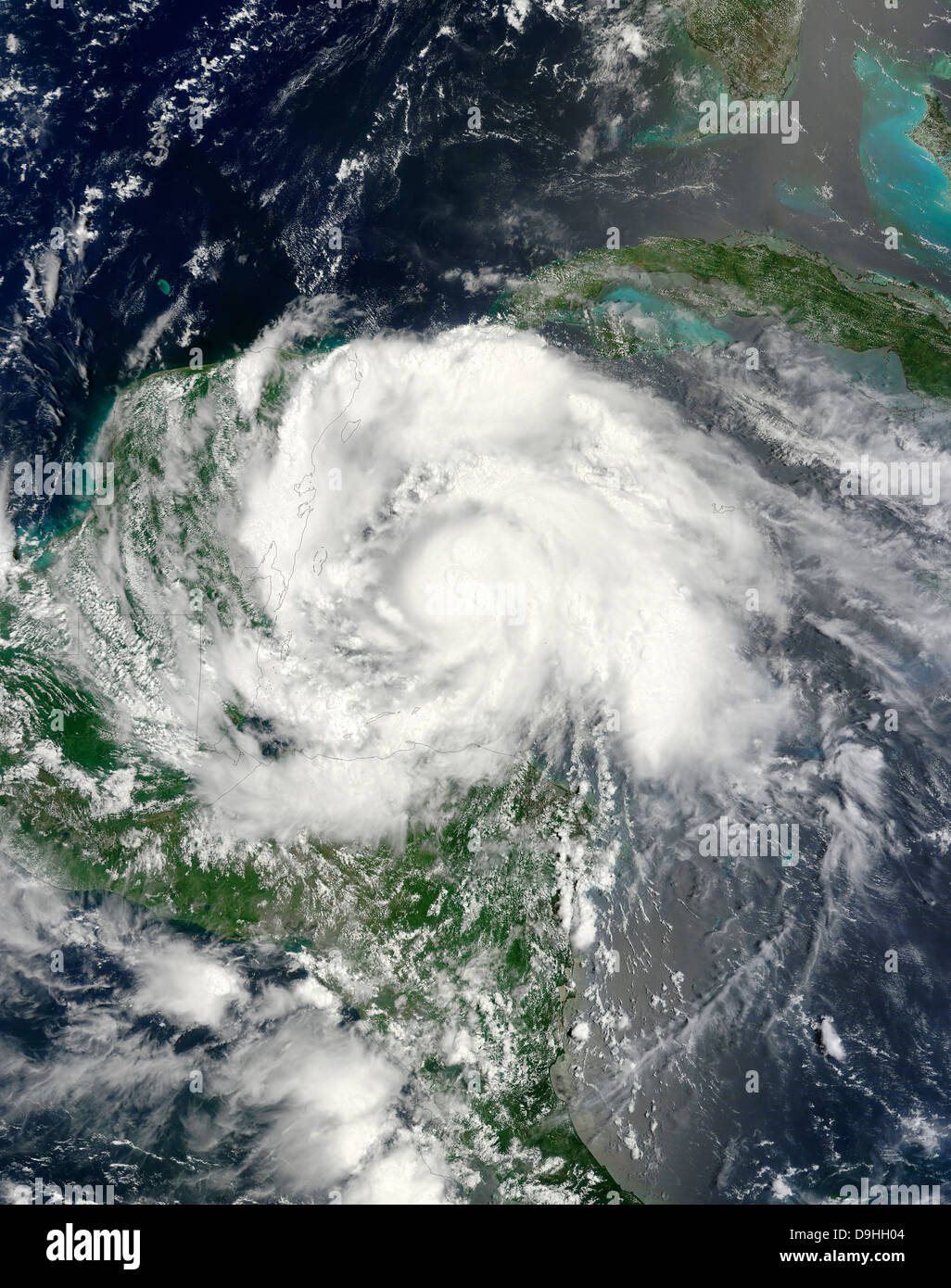 7 agosto 2012 - la tempesta tropicale Ernesto su parti del Messico, Belize e Honduras. Foto Stock