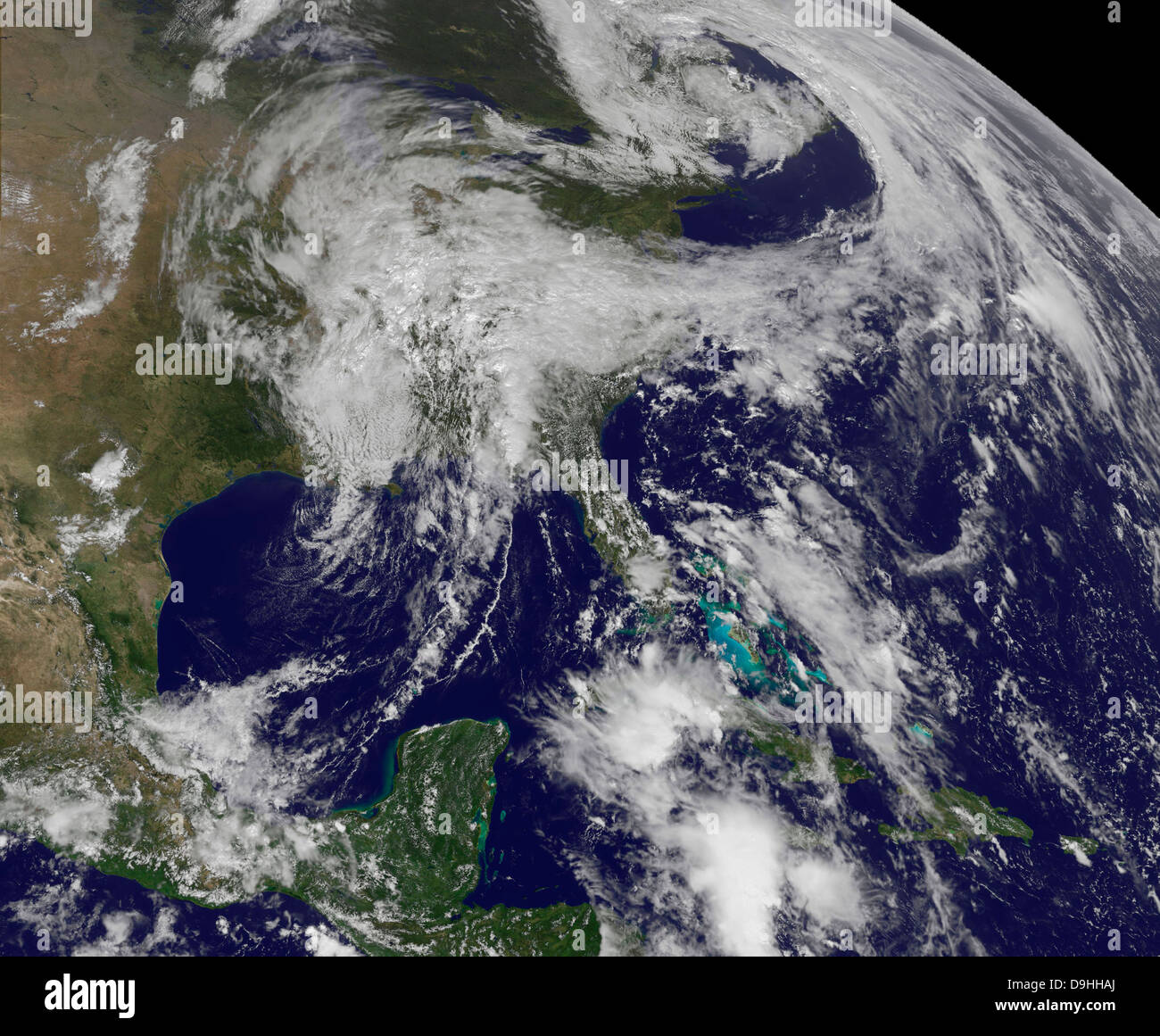 Vista satellitare di una zona a bassa pressione negli Stati Uniti. Foto Stock