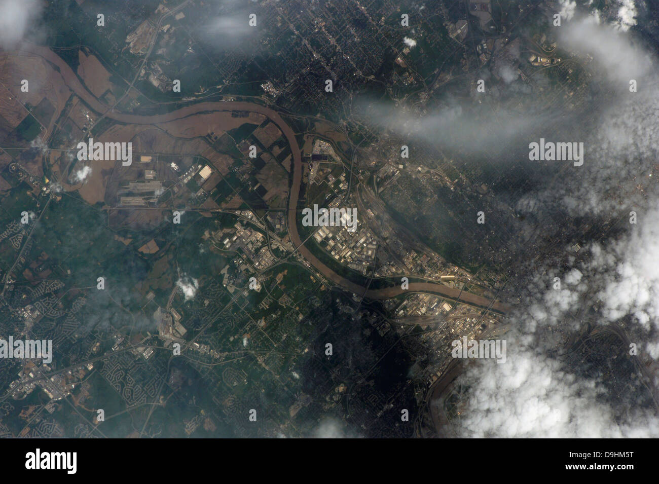 8 maggio 2007 - vista satellitare di Kansas City, Missouri, e il fiume Missouri. Foto Stock