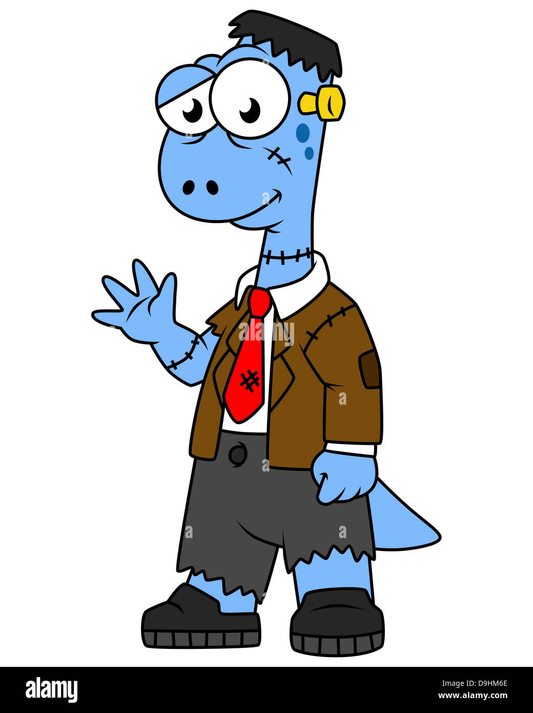 Cartoon illustrazione di un Brontosaur vestito come Frankenstein. Foto Stock