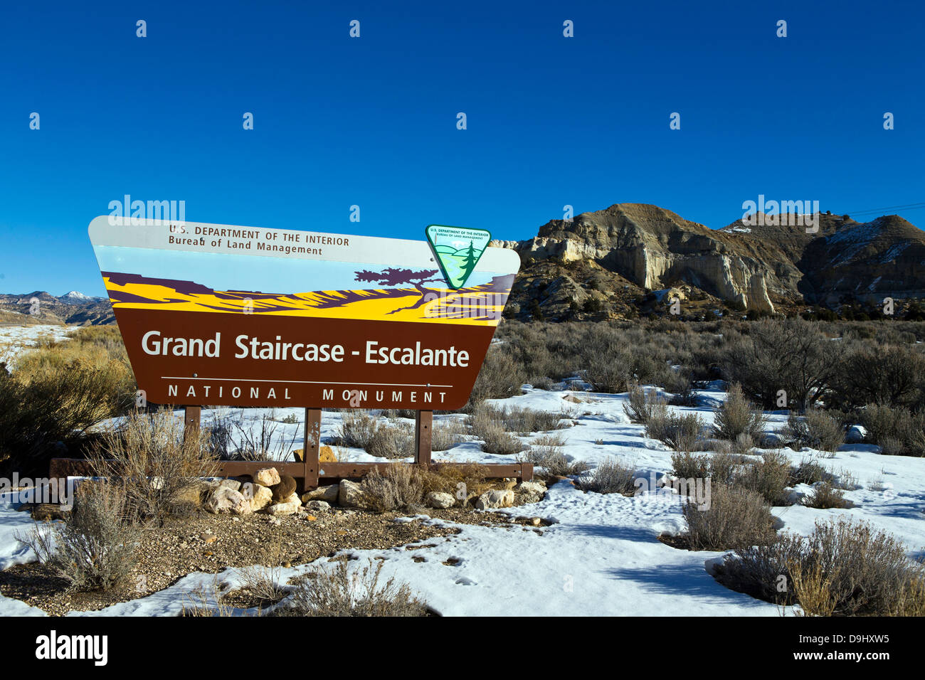 Grand Staircase-Escalante monumento nazionale, Bureau of Land Management segno, Utah, Stati Uniti d'America Foto Stock