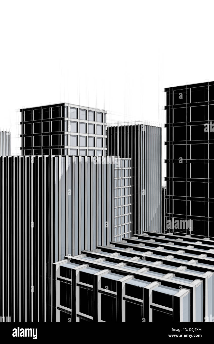 Architettura scuro disegno della città piena di grattacieli Foto Stock