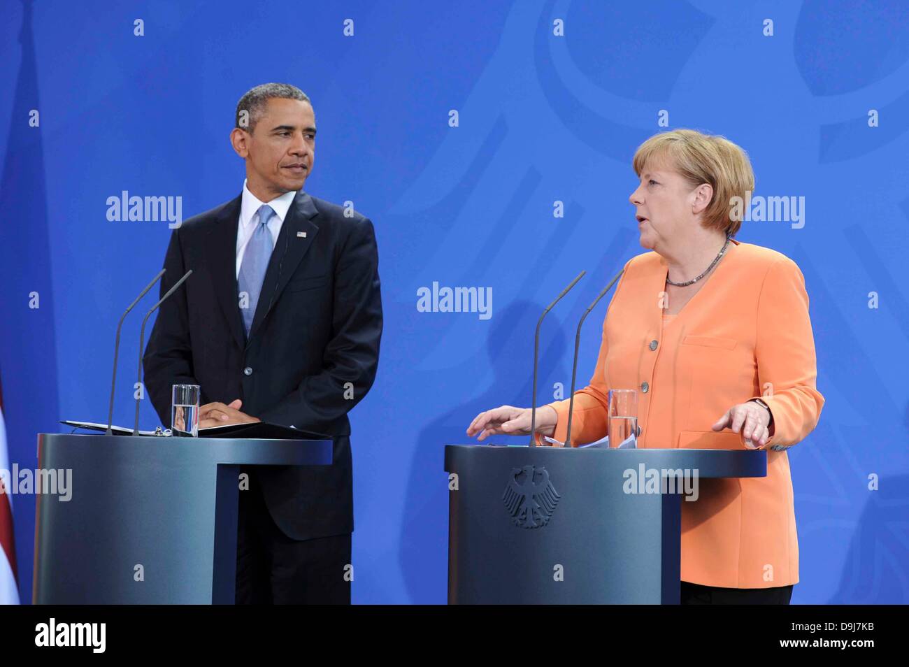 Angela Merkel e Barack Hussein Obama presidente degli Stati Uniti d'America / Stati Uniti PK appuntamento presso la cancelleria federale a Berlino 19.06.2013/picture alliance Foto Stock
