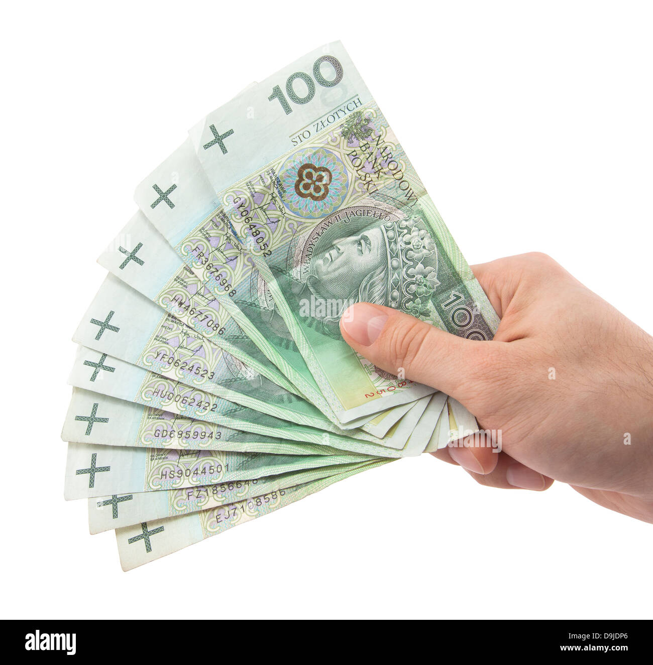 Il polacco soldi in mano. Percorso di clipping incluso. Foto Stock