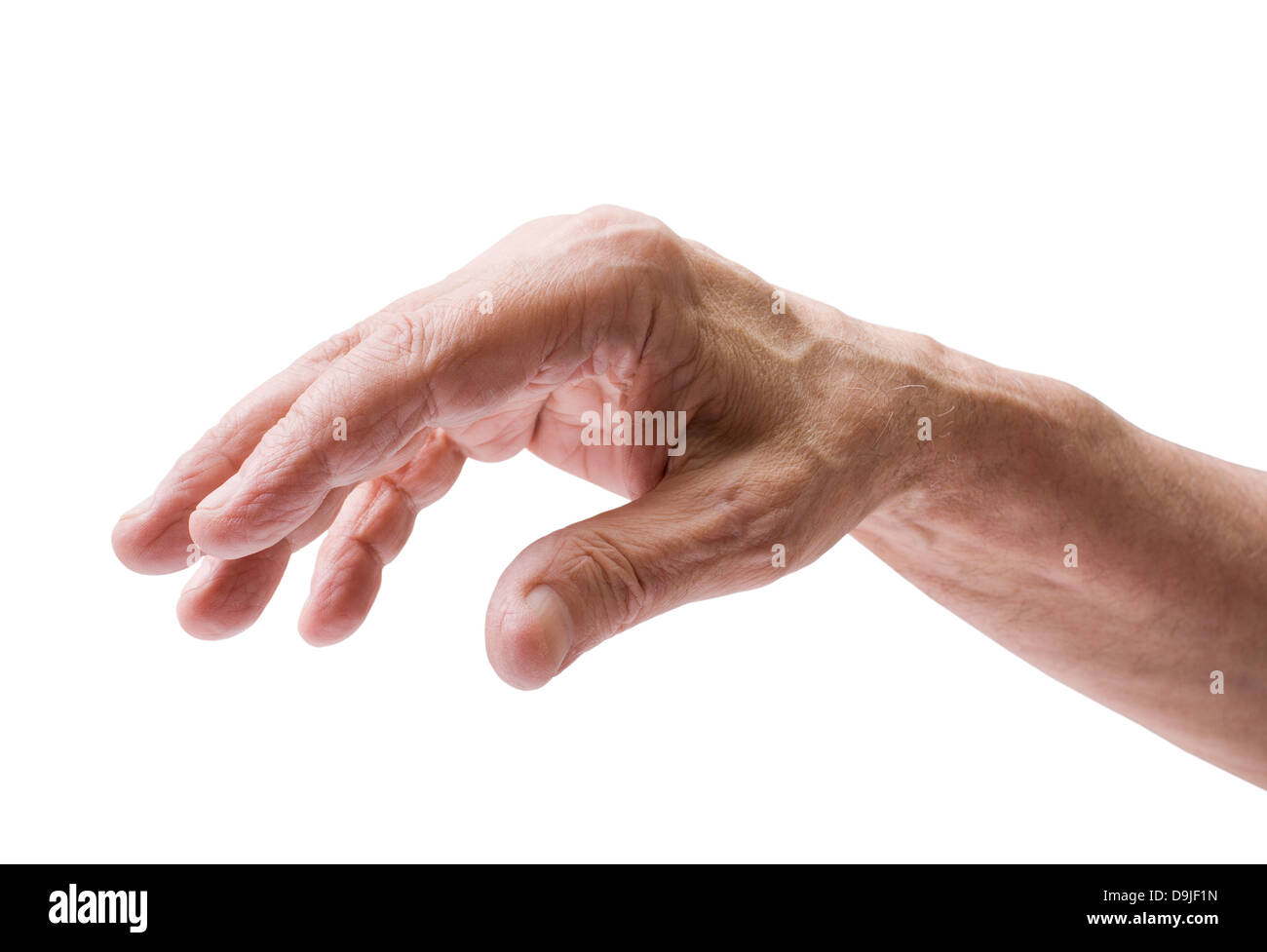 Senior mano d'uomo isolato su bianco con tracciato di ritaglio Foto Stock